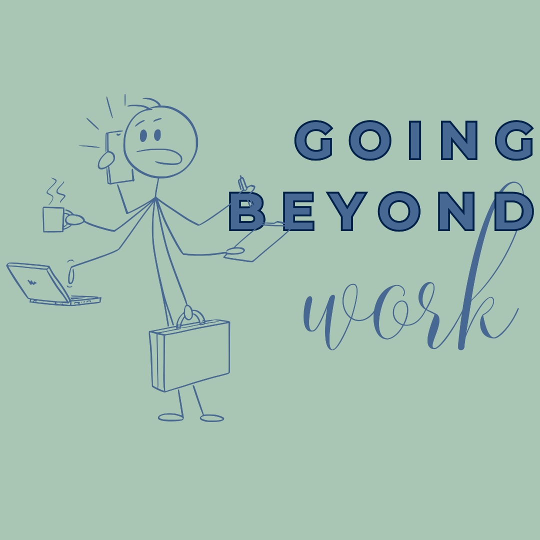 Going Beyond Work workbook cover, pastel background with stick-figure illustration