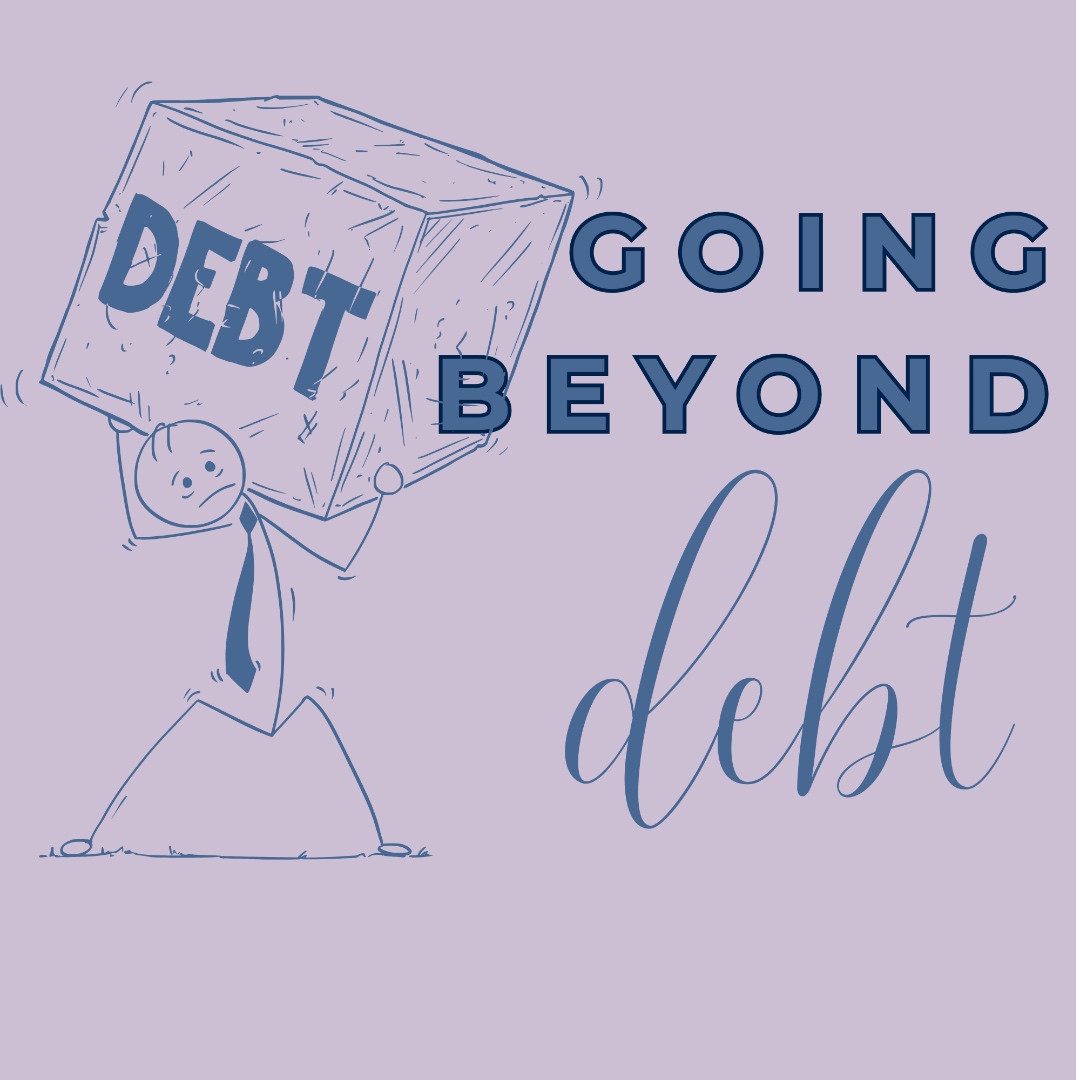 Going Beyond Debt workbook cover, lavender with stick-figure illustration
